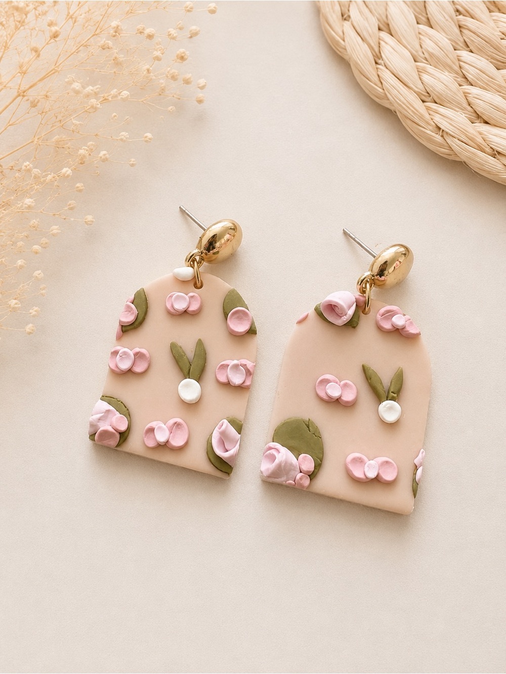 Handmade Pink Floral Arch Drop Earrings